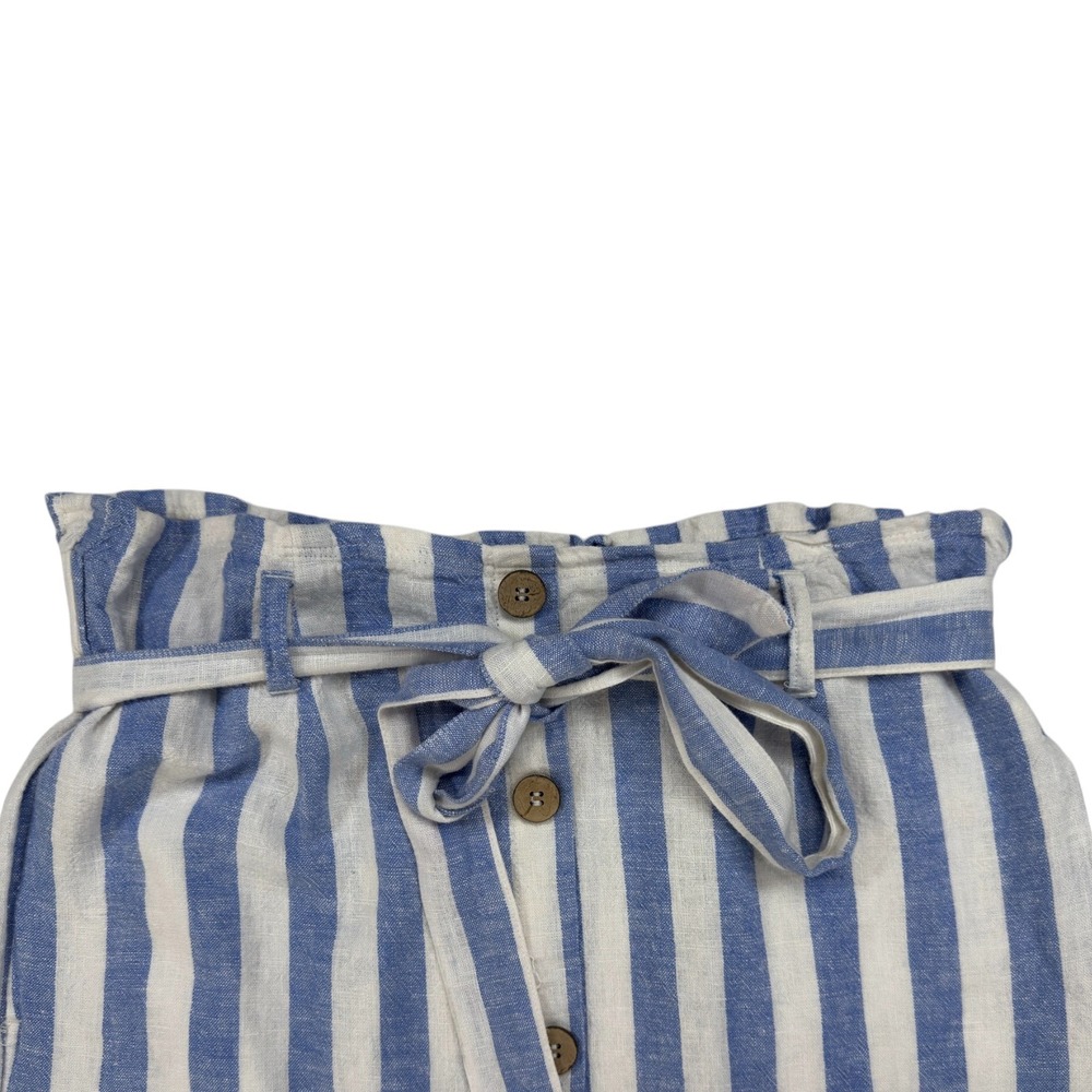 Love Tree Linen L Striped Midi Skirt Blue White Paperbag Waist Nautical Beachy - Picture 4 of 12